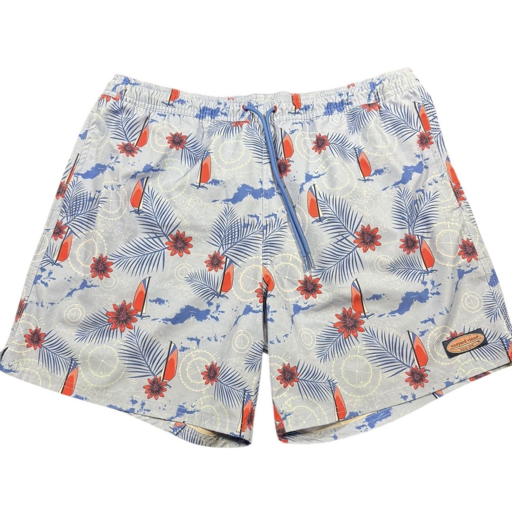 Vineyard Vines Men's XL Swim Trunks Swimwear Sailboats Flower Blue Lined